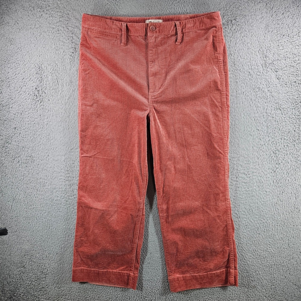 Madewell Slim Emmett Wide-Leg Crop Corduroy Pants Pink Terracotta Sz 32 Hi Rise